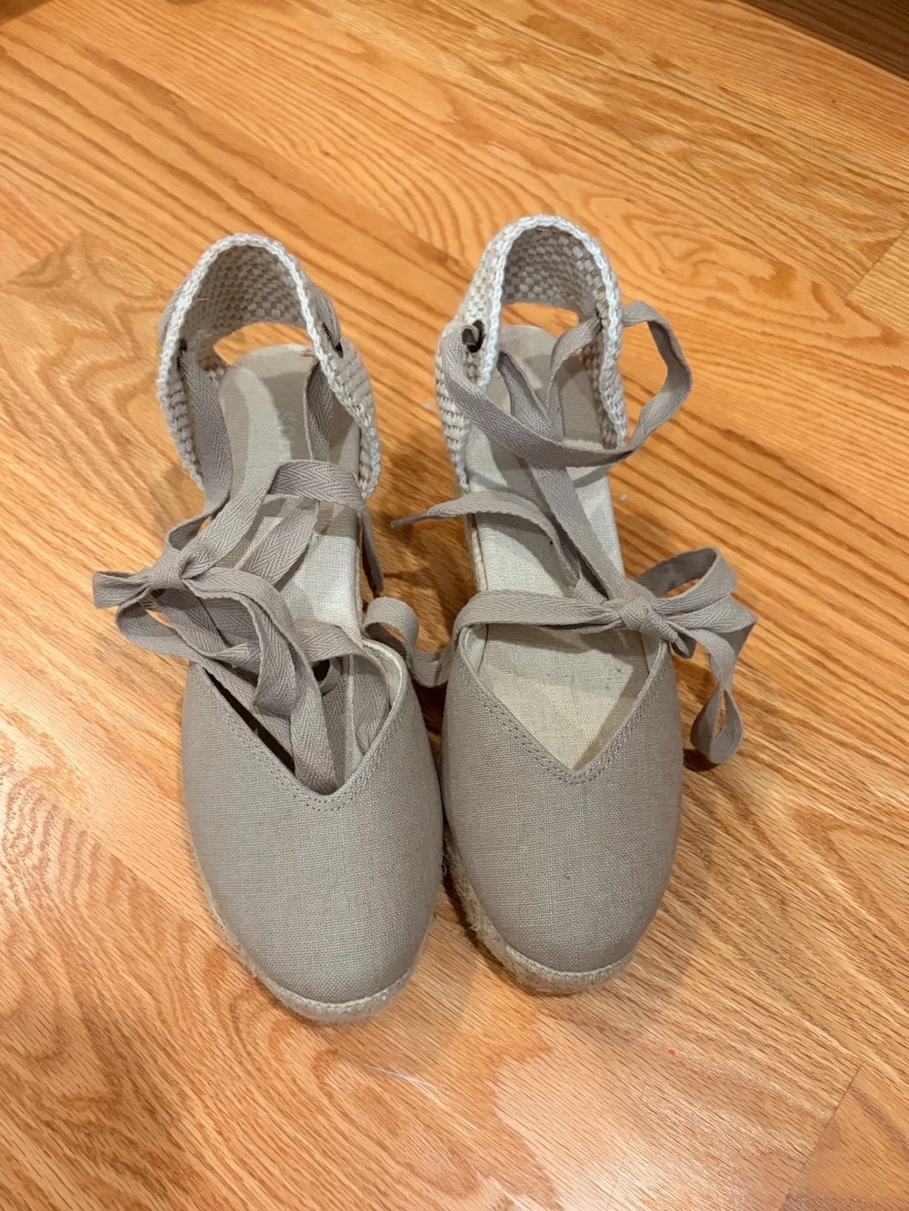 Soludos Taupe Canvas Ankle-Tie Espadrilles
